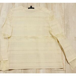 Chelsea and Walker 10 Ivory Silk Blend Shell Blouse‎ Lace Vintage Long Sleeves